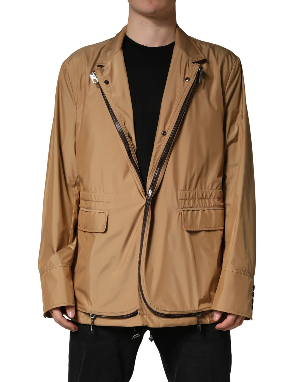Brown Single Breasted Layered Coat Jacket