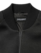 Men Black Nylon Full Zip Bomber Jacket