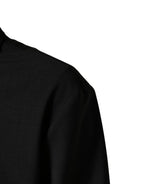 Black Wool Logo Full Zip Men Bomber Jacket