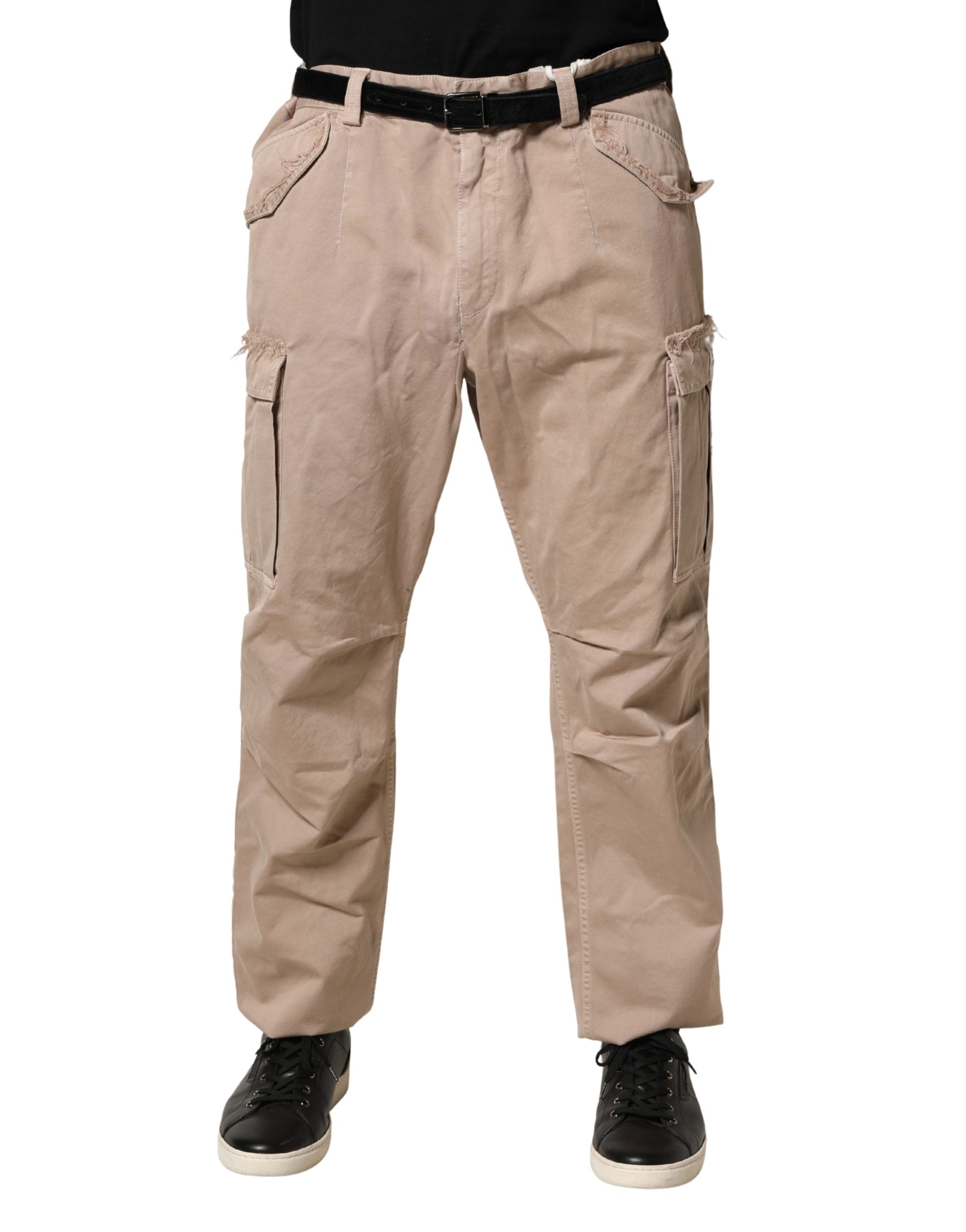 Beige Straight Cargo Chino Trouser Pants