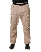 Beige Straight Cargo Chino Trouser Pants