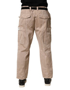 Beige Straight Cargo Chino Trouser Pants
