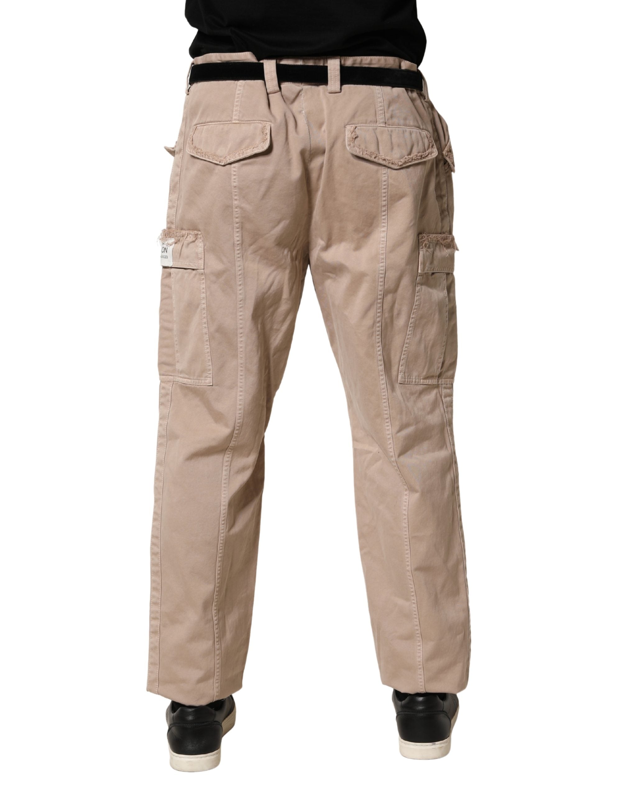 Beige Straight Cargo Chino Trouser Pants
