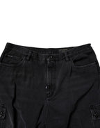 Black Mid Waist Denim Cargo Bermuda  Shorts