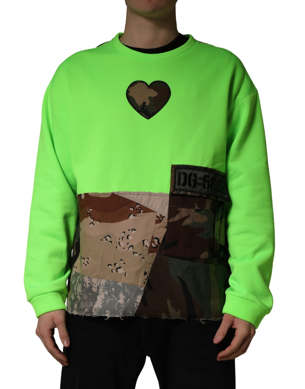 Green Patchwork Heart Men Sweatshirt Sweater
