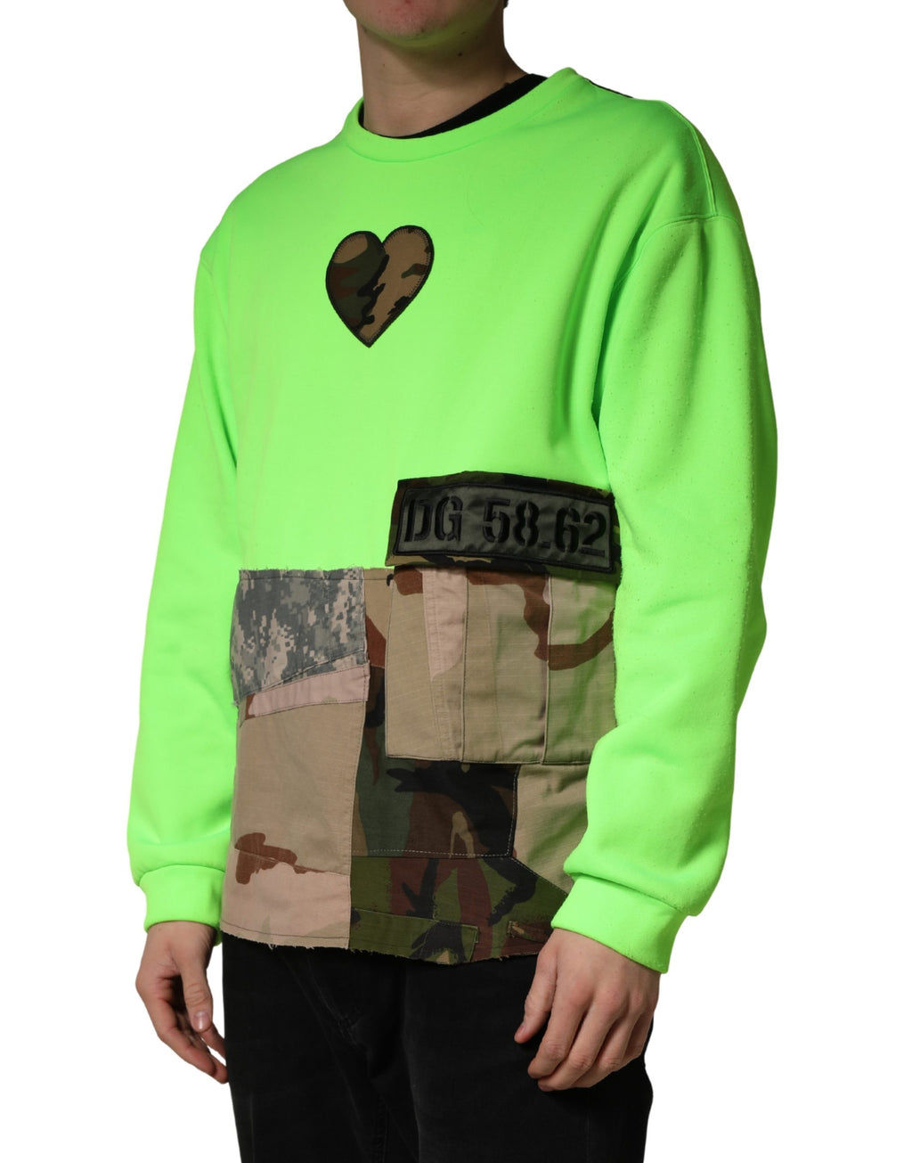 Green Patchwork Heart Men Sweatshirt Sweater