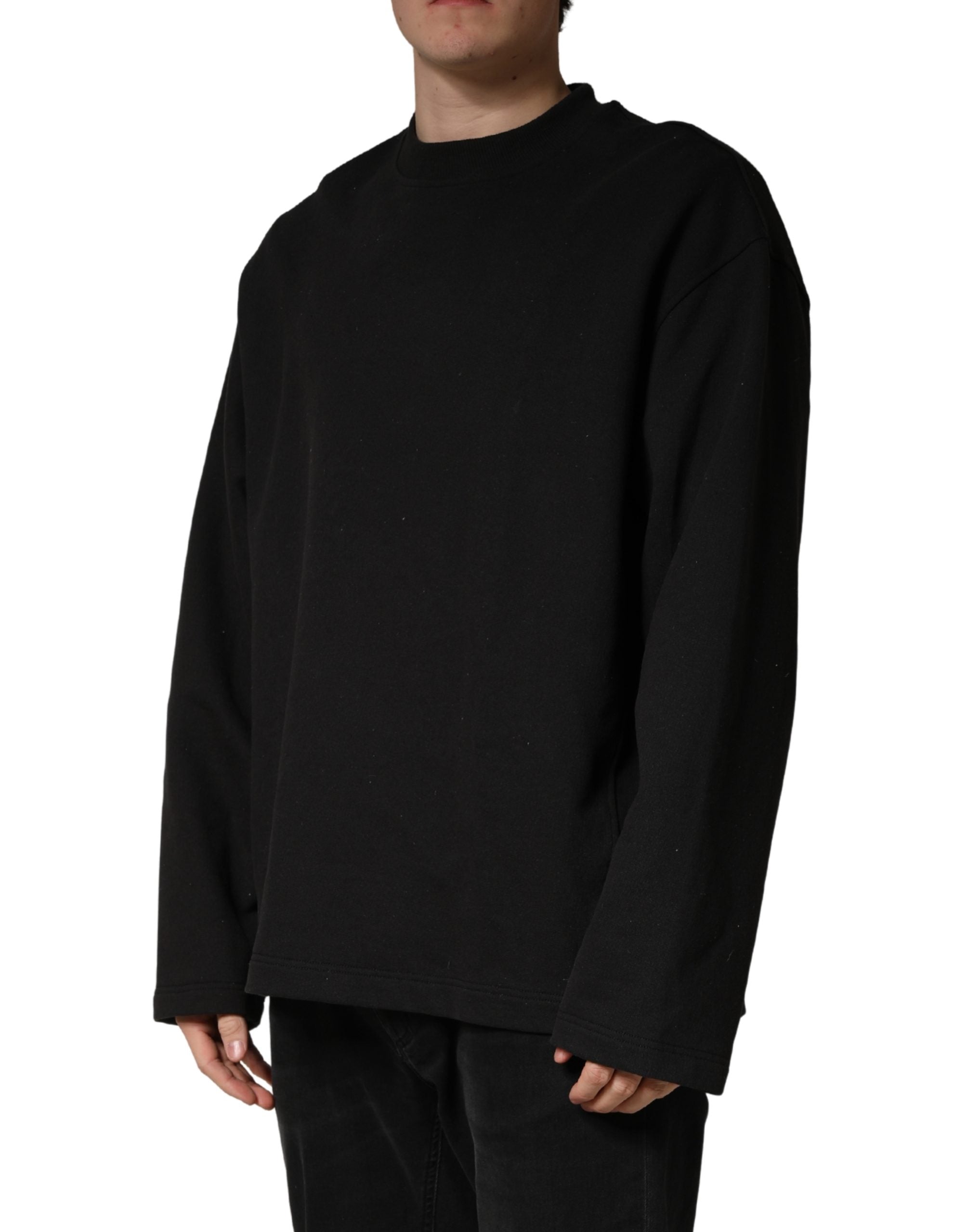 Black Cotton Crew Neck Sweatshirt  Sweater