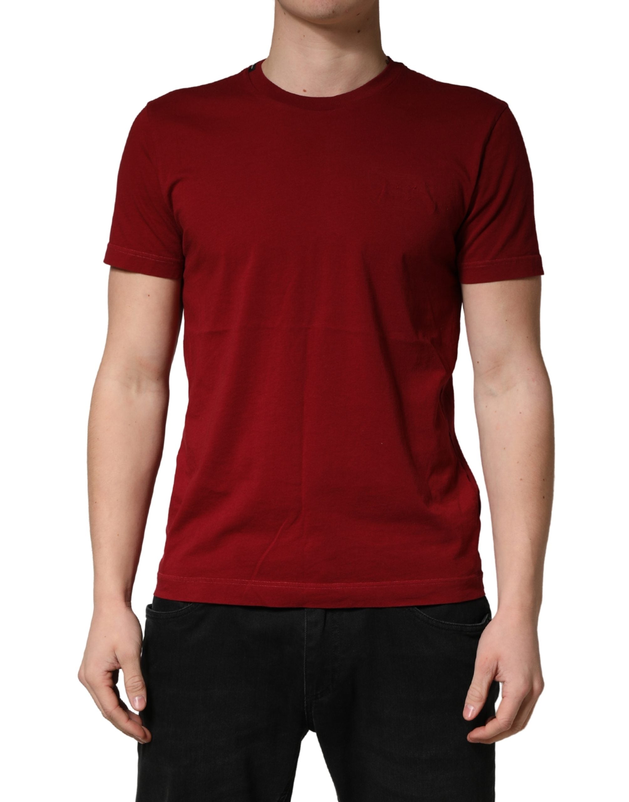 Maroon Cotton Crew Neck Short Sleeves T-shirt