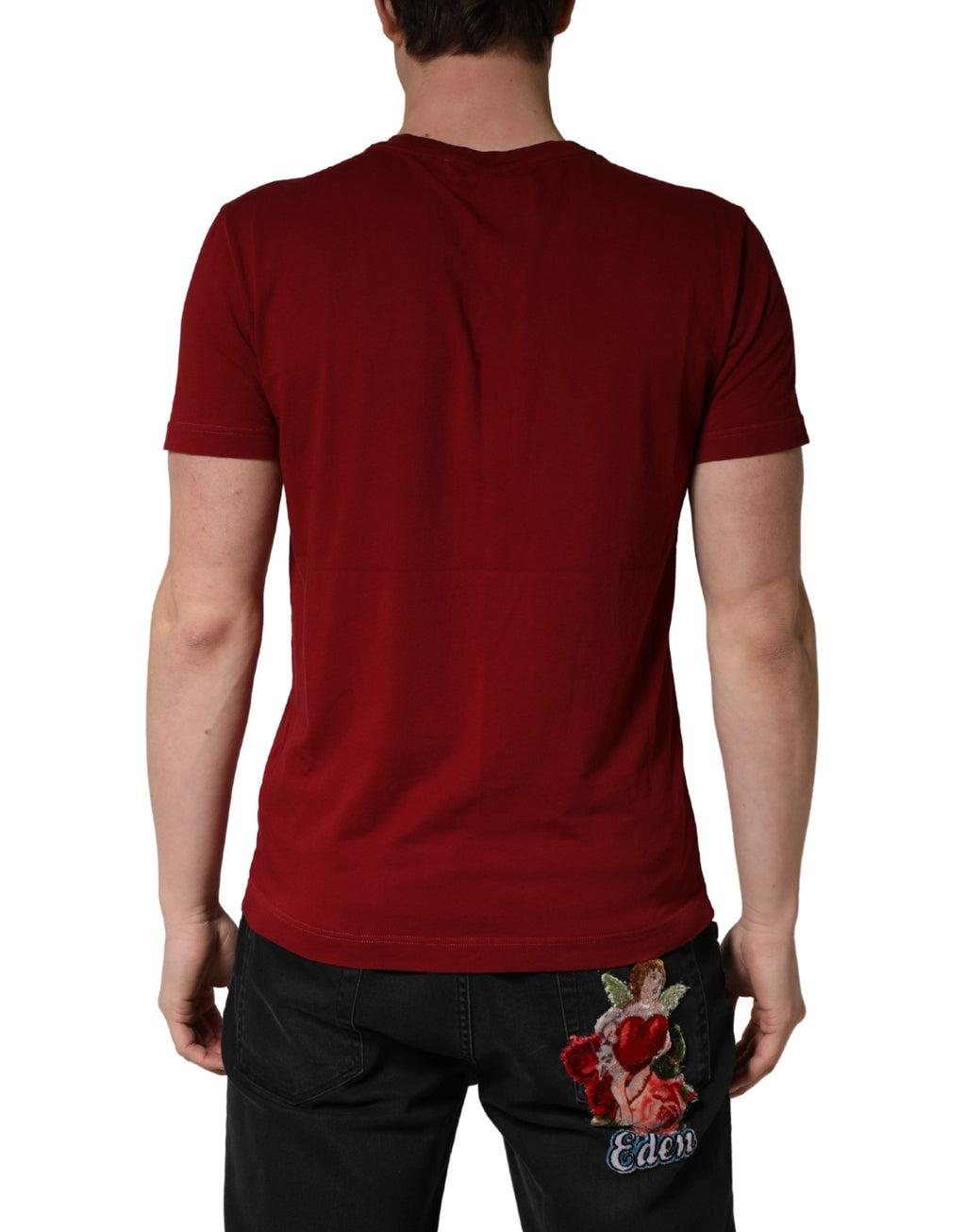 Maroon Cotton Crew Neck Short Sleeves T-shirt