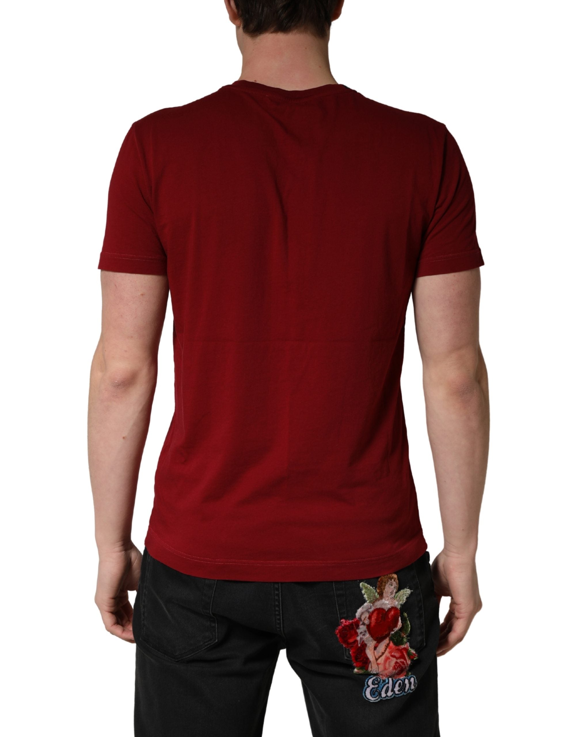 Maroon Cotton Crew Neck Short Sleeves T-shirt