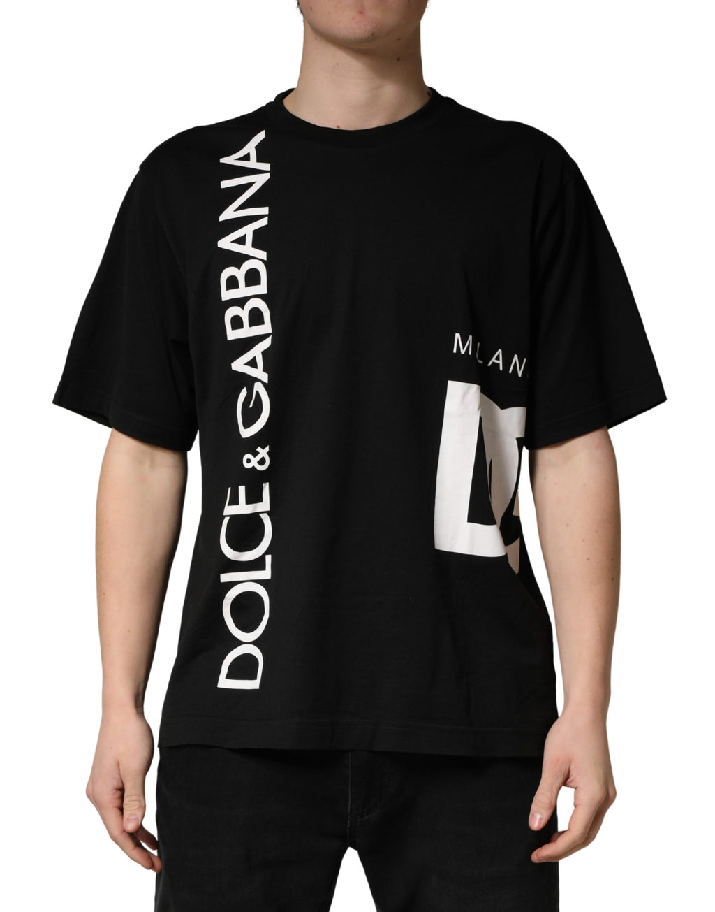 Black Logo Print Cotton Men Crew Neck  T-shirt