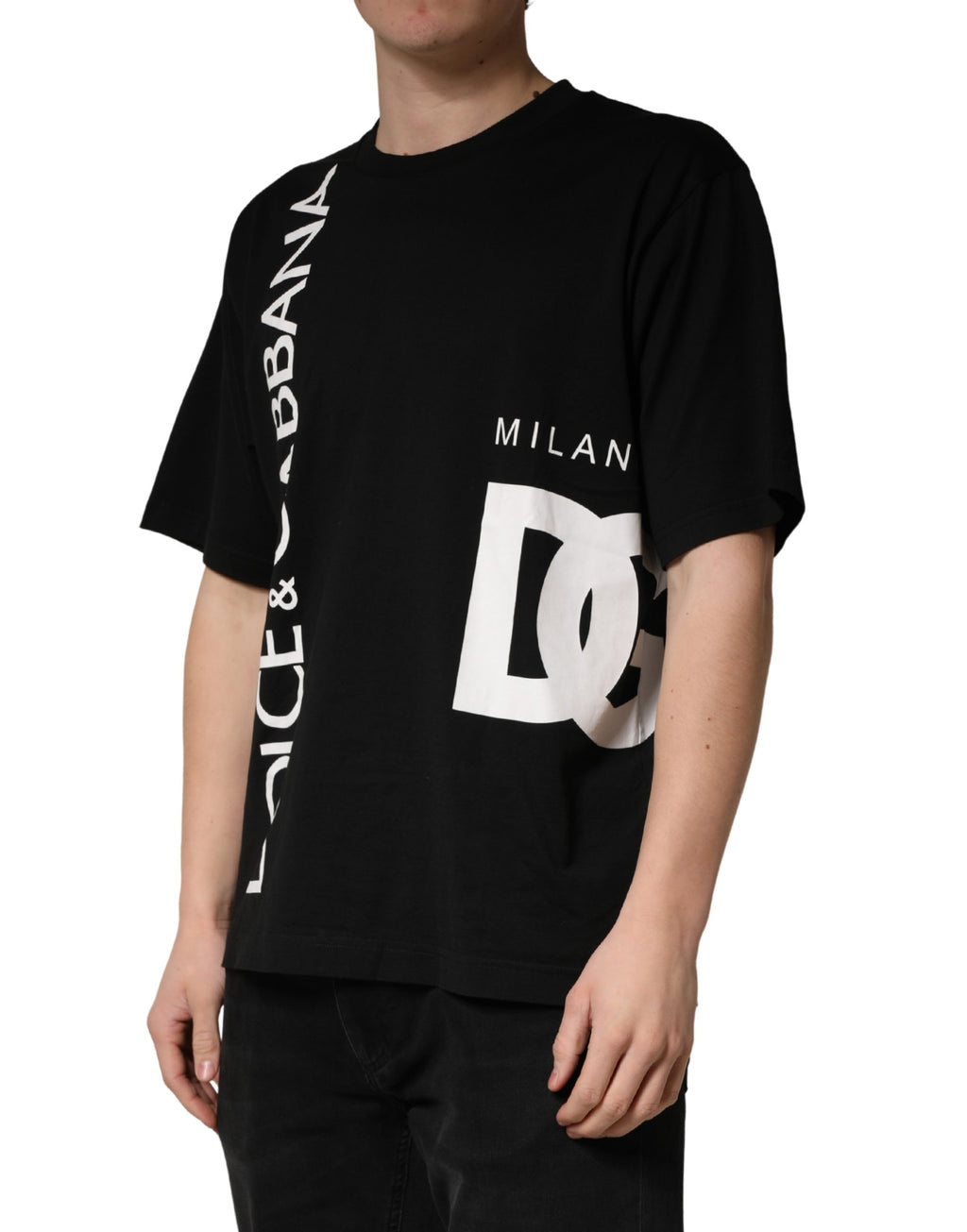 Black Logo Print Cotton Men Crew Neck  T-shirt