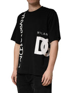 Black Logo Print Cotton Men Crew Neck  T-shirt