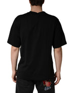 Black Logo Print Cotton Men Crew Neck  T-shirt