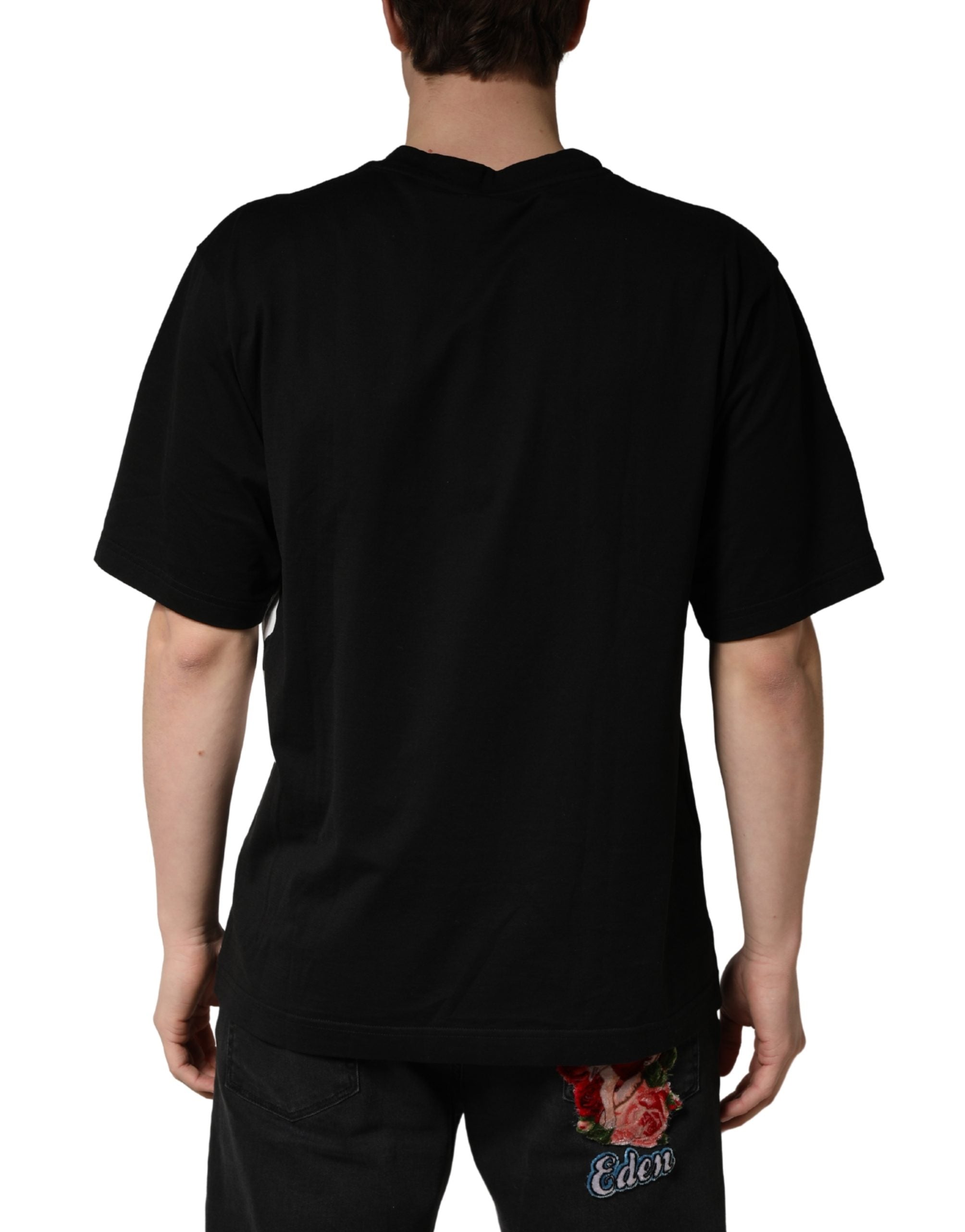 Black Logo Print Cotton Men Crew Neck  T-shirt