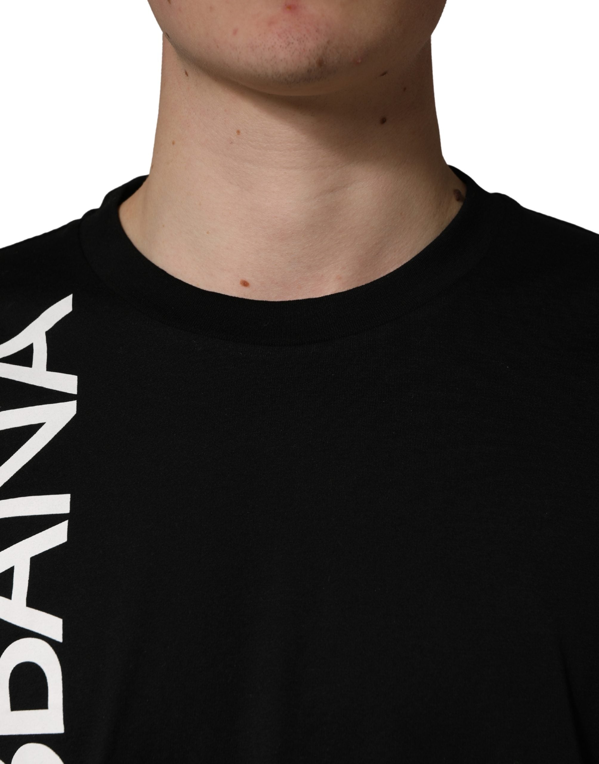 Black Logo Print Cotton Men Crew Neck  T-shirt