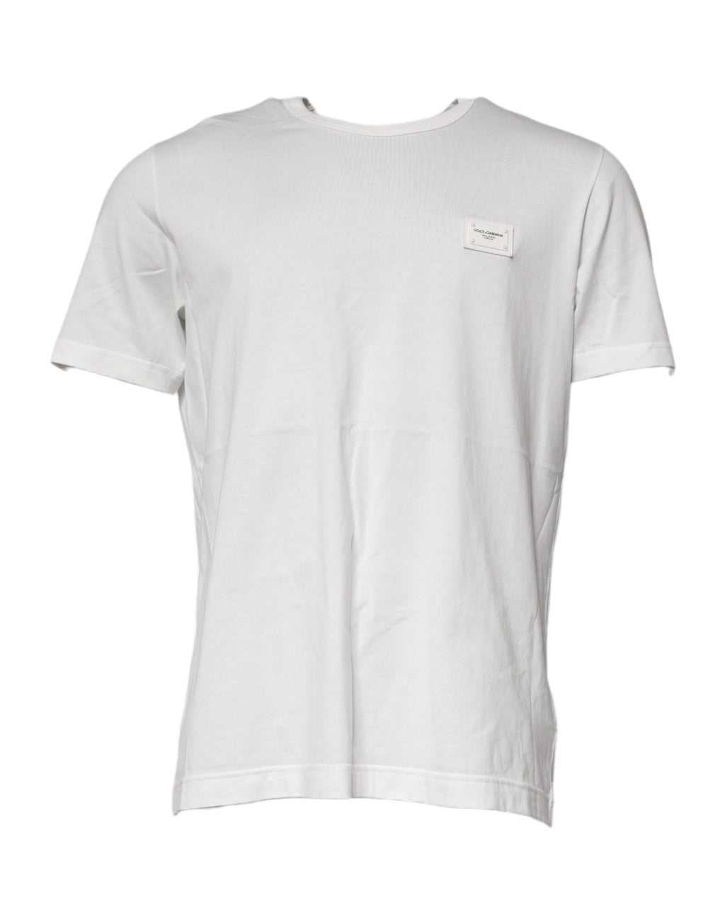 White Logo Plaque Cotton Crew Neck  T-shirt