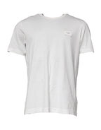 White Logo Plaque Cotton Crew Neck  T-shirt