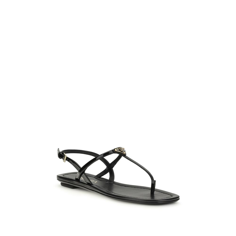 Black Calf Leather Bos Taurus Flip-Flop Sandals