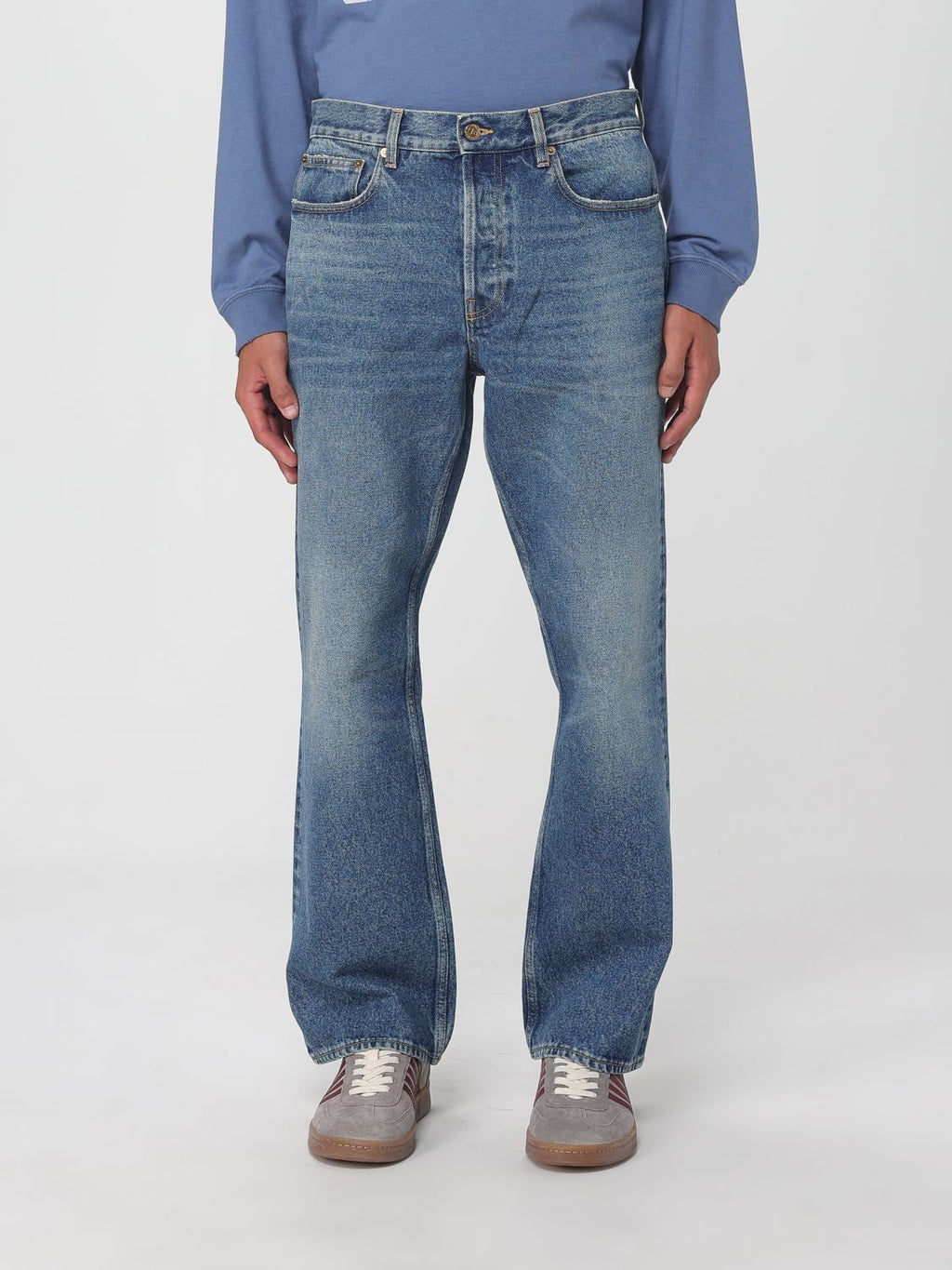 Blue Cotton Flared Jeans