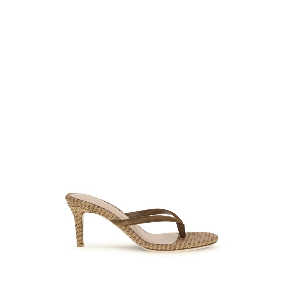 Beige Raffia Stiletto Heel Sandals
