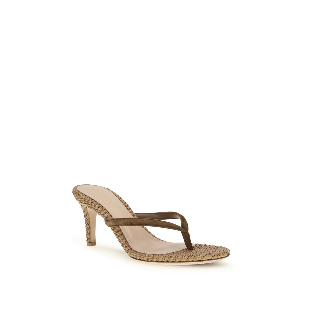 Beige Raffia Stiletto Heel Sandals
