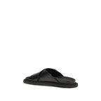 Black Calf Leather Bos Taurus Flat Sandals