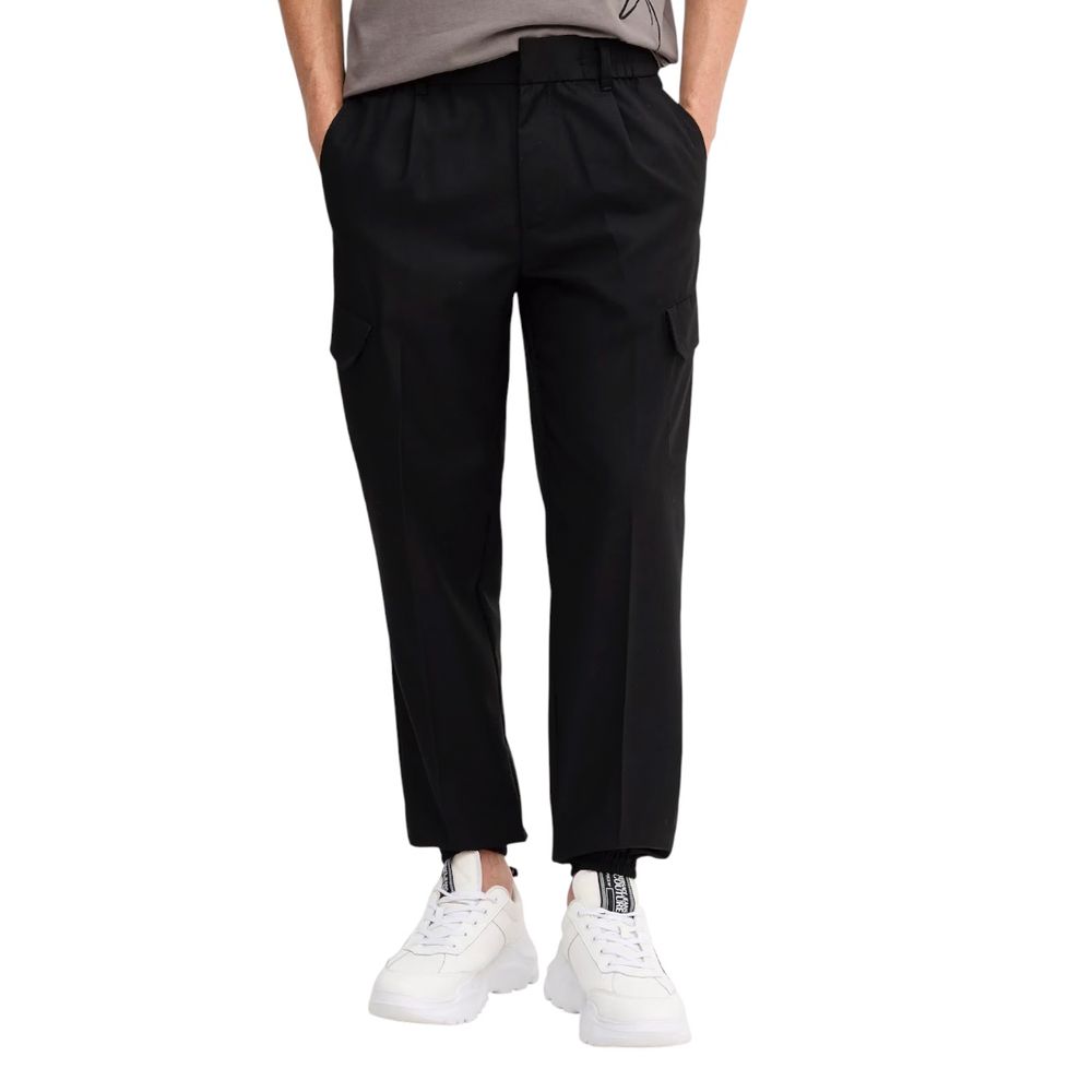 Black Polyester Casual Pants