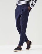 Blue Cotton Casual Pants
