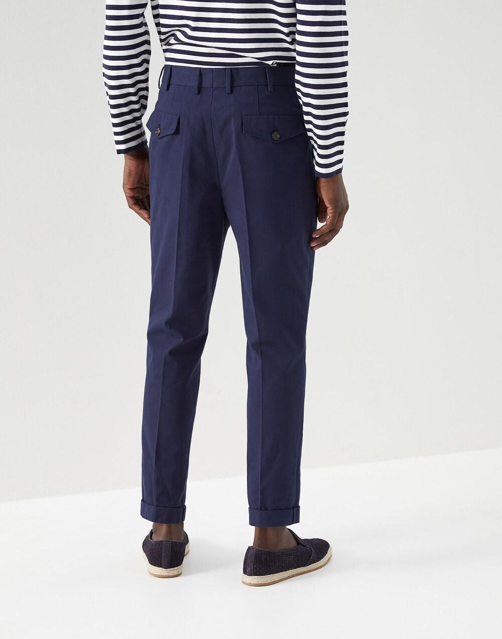 Blue Cotton Casual Pants