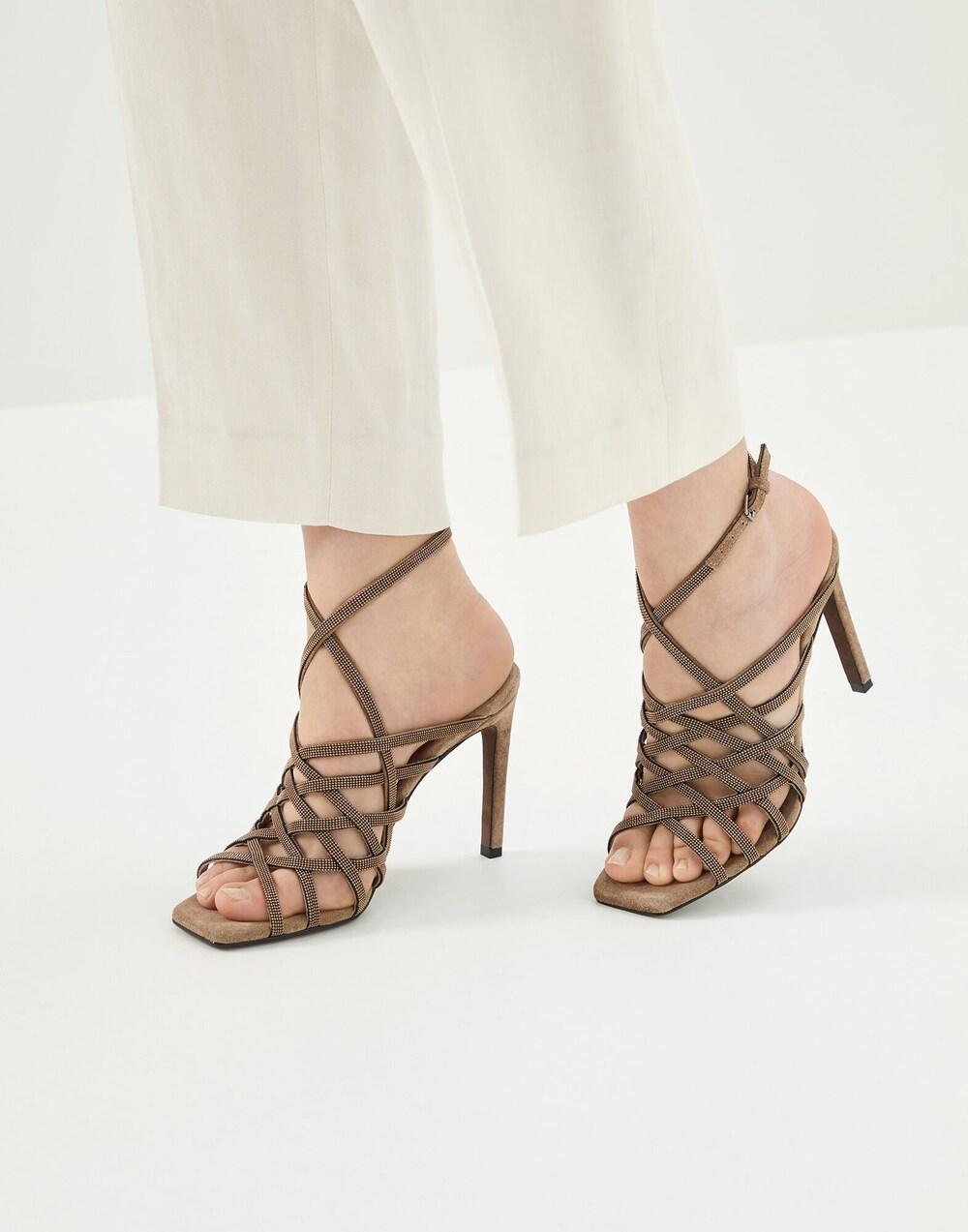 Copper Leather Stiletto Heel Sandals