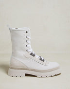 Beige Cotton Lace-Up Boots