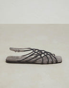 Gray Leather Flat Sandals