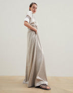 Gray Leather Flat Sandals