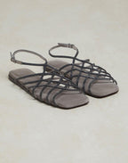 Gray Leather Flat Sandals