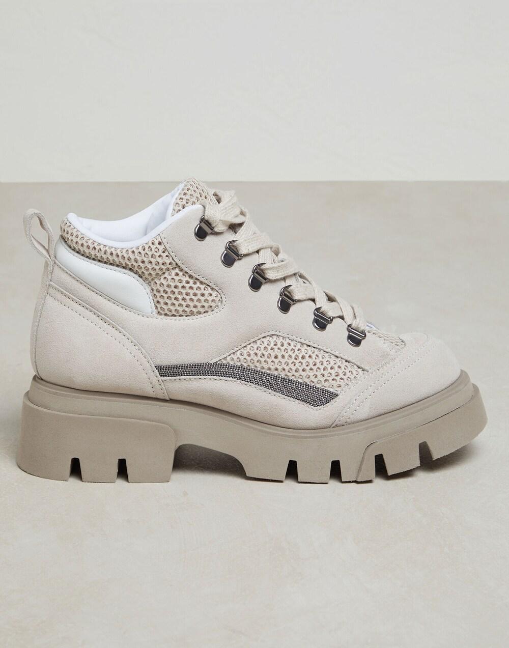 Beige Leather Chunky Sneakers