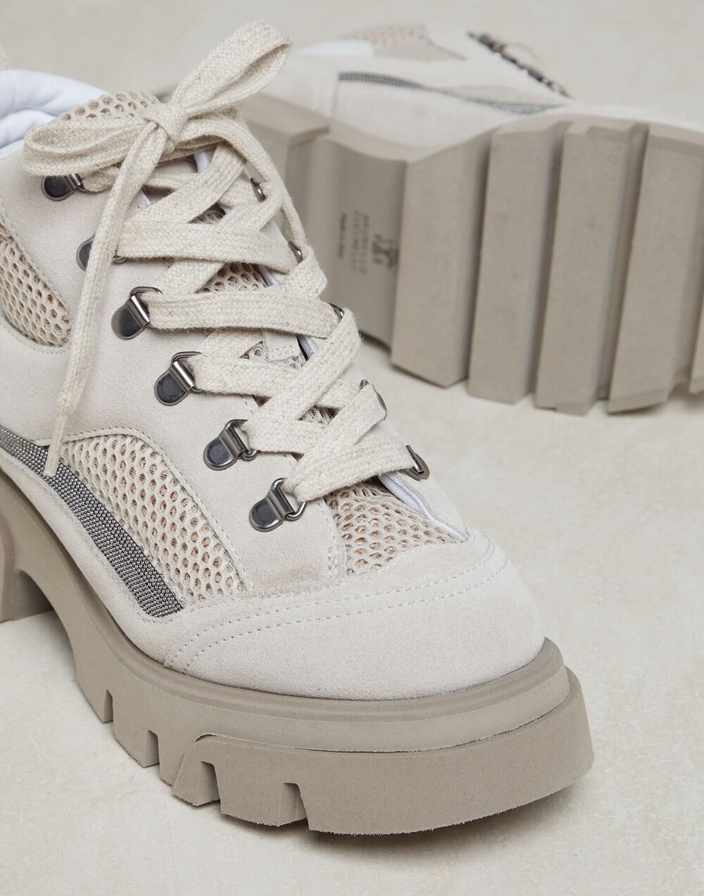 Beige Leather Chunky Sneakers