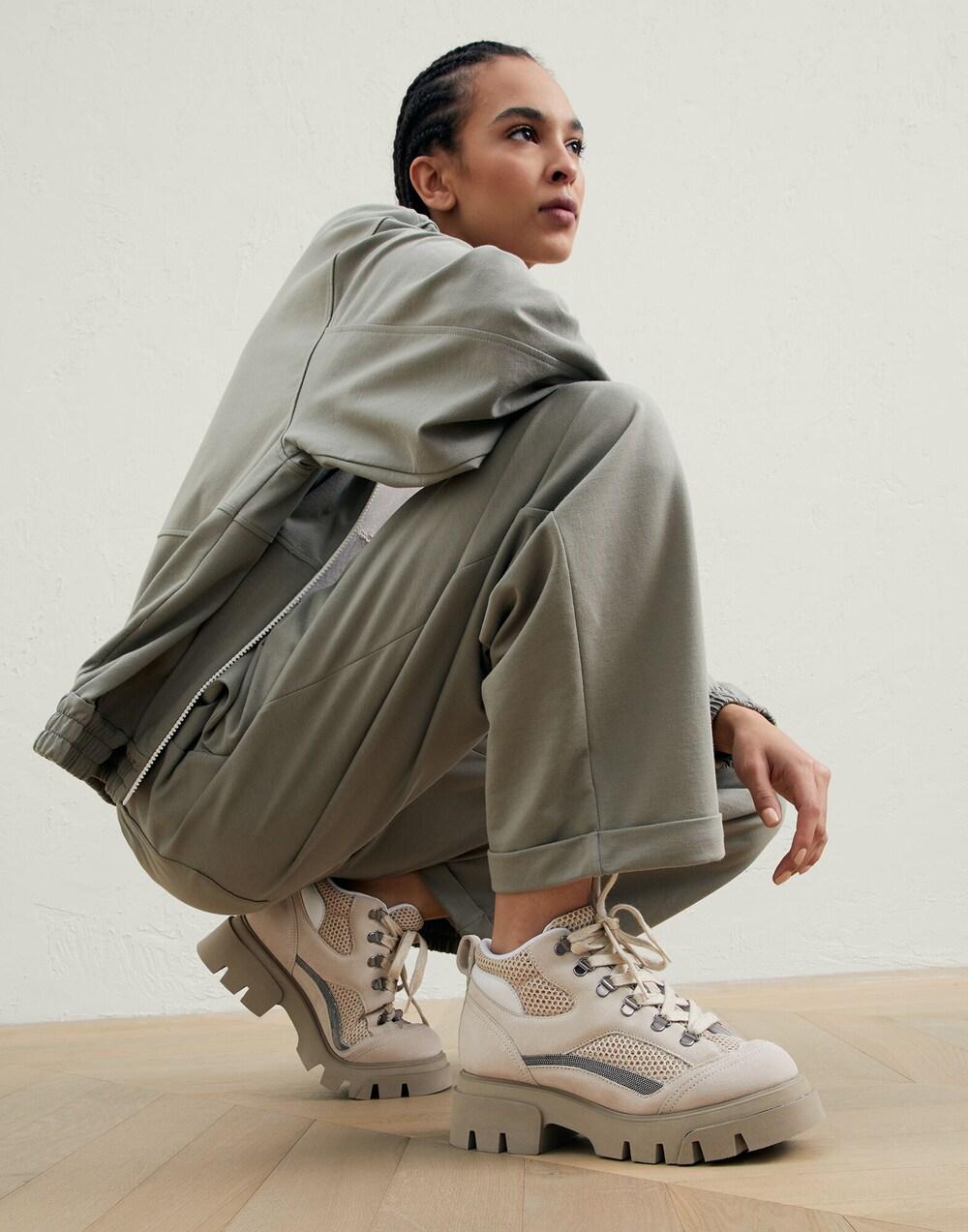 Beige Leather Chunky Sneakers