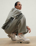 Beige Leather Chunky Sneakers