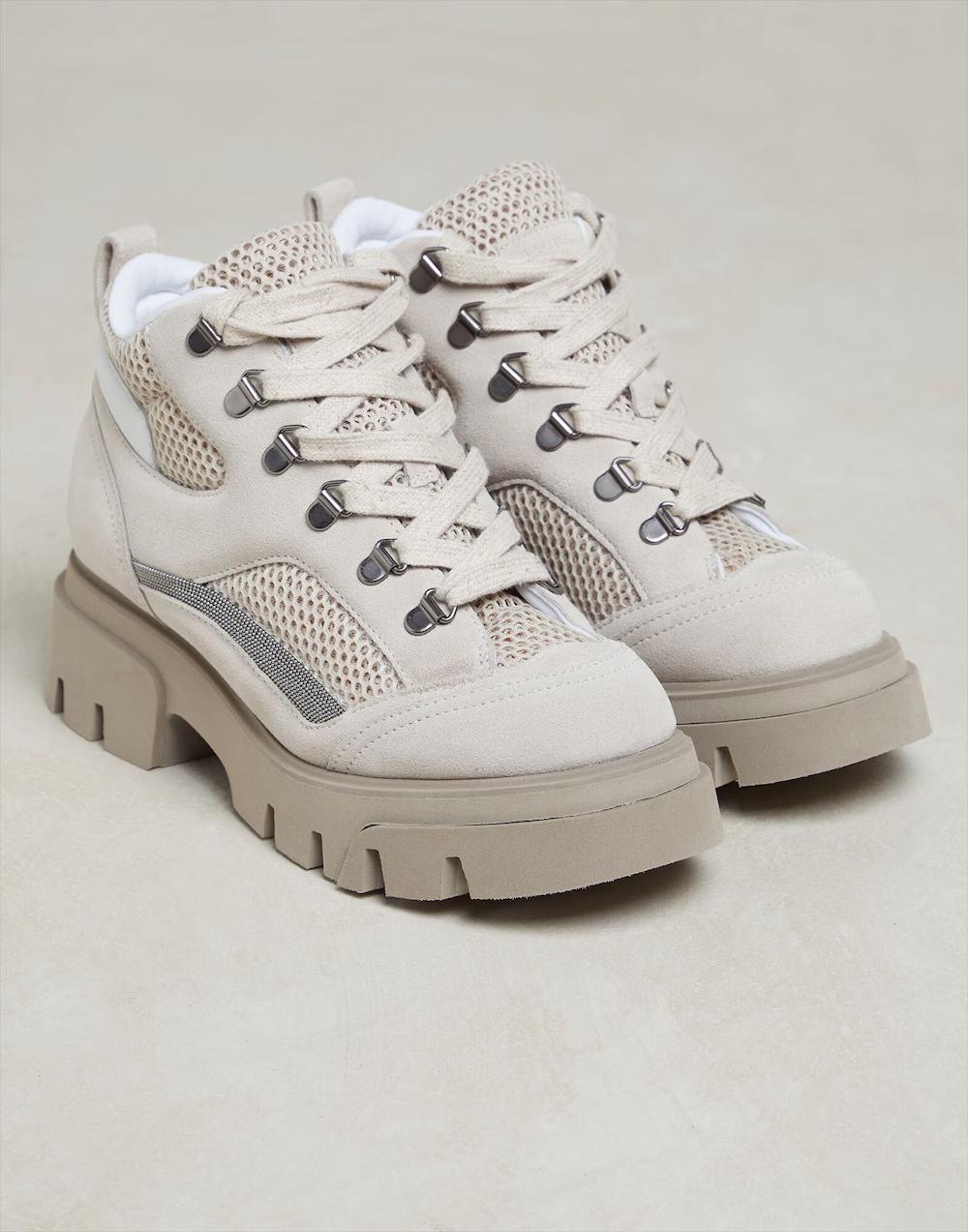 Beige Leather Chunky Sneakers