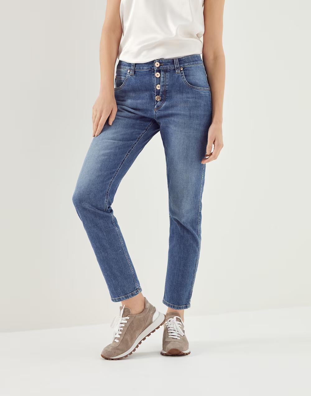Beige Cotton Straight-Leg Jeans