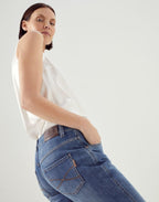 Beige Cotton Straight-Leg Jeans