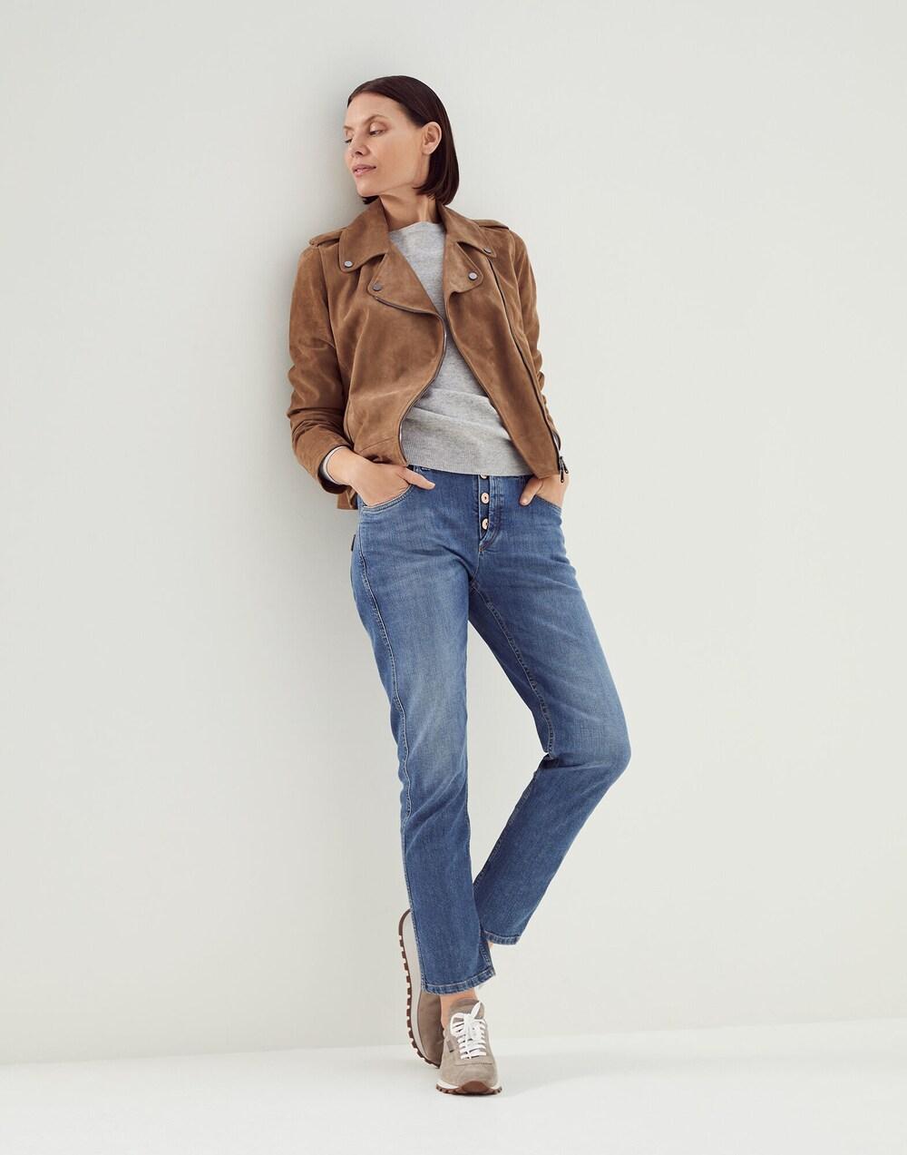 Beige Cotton Straight-Leg Jeans