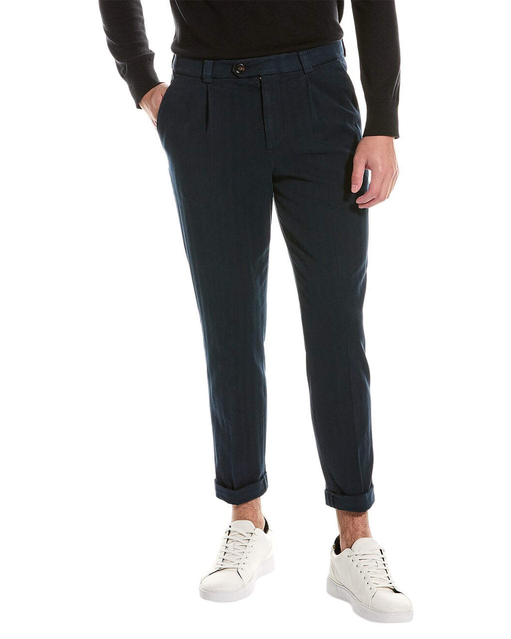 Blue Cotton Casual Pants