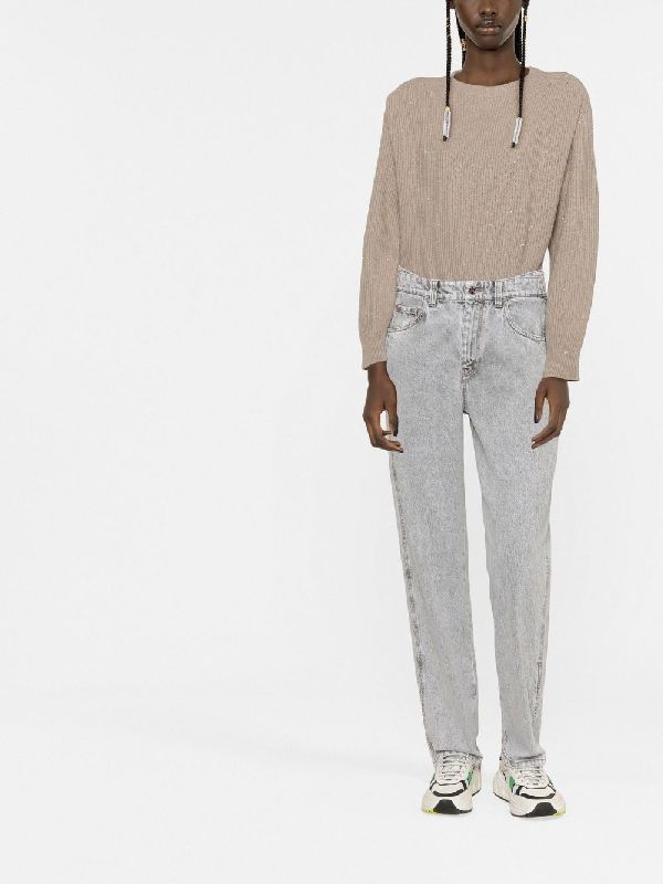 Blue Cotton Straight-Leg Jeans