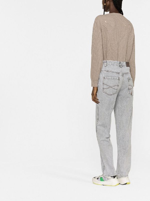 Blue Cotton Straight-Leg Jeans