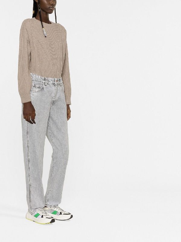 Blue Cotton Straight-Leg Jeans