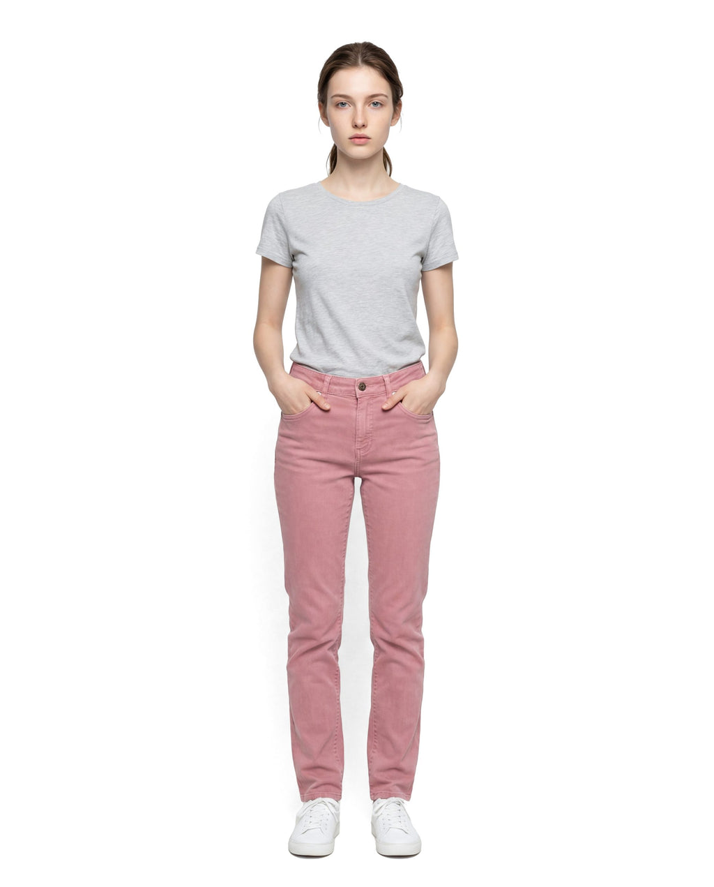 Pink Cotton Straight-Leg Jeans