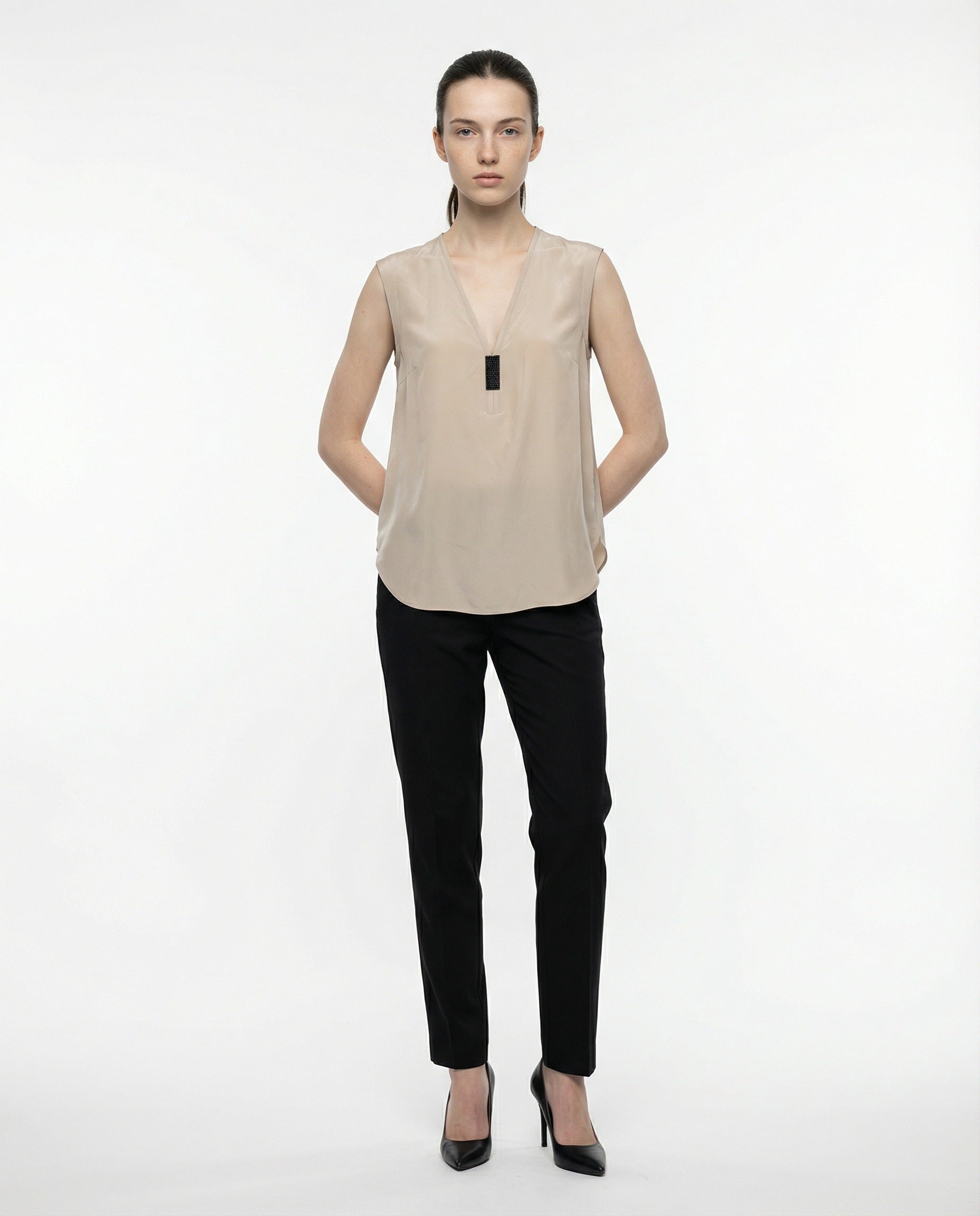 Beige Silk Tank Tops