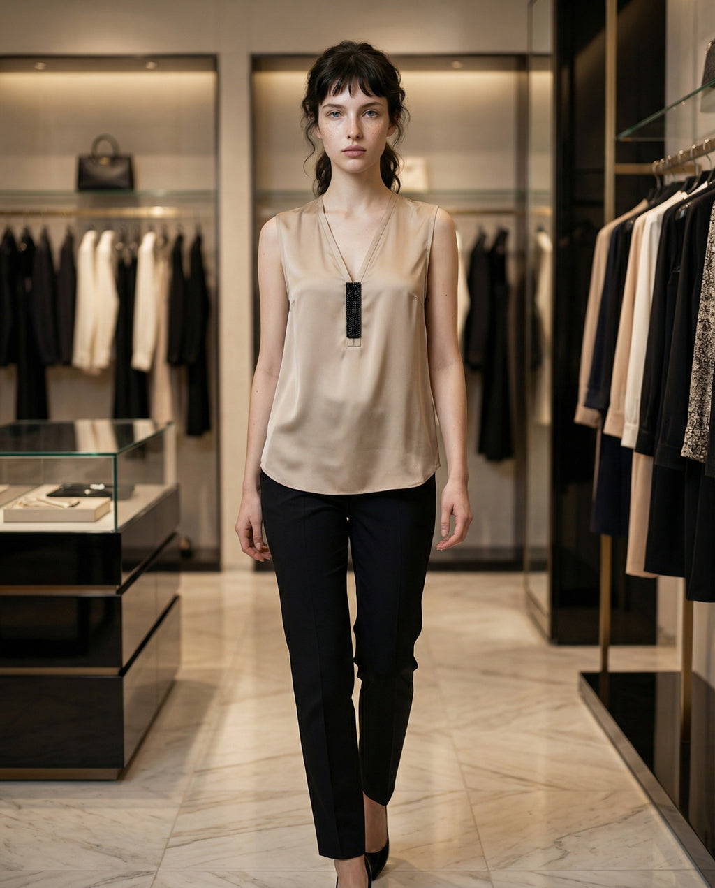 Beige Silk Tank Tops